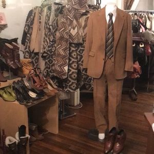 Jeffrey Allen 3piece corduroy Carmel suit jacket 44l, vest 44, pant 39l